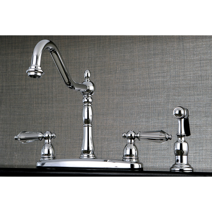 Wilshire KB1751WLLBS Two-Handle 4-Hole Deck Mount 8" Centerset Kitchen Faucet with Side Sprayer, Polished Chrome