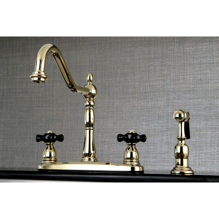 Duchess KB1752PKXBS Two-Handle 4-Hole Deck Mount 8" Centerset Kitchen Faucet with Side Sprayer, Polished Brass