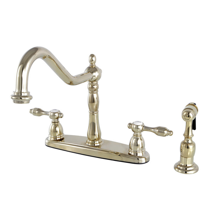 Tudor KB1752TALBS Two-Handle 4-Hole Deck Mount 8" Centerset Kitchen Faucet with Side Sprayer, Polished Brass