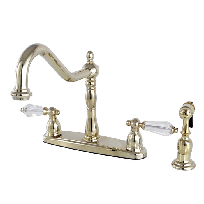 Wilshire KB1752WLLBS Two-Handle 4-Hole Deck Mount 8" Centerset Kitchen Faucet with Side Sprayer, Polished Brass