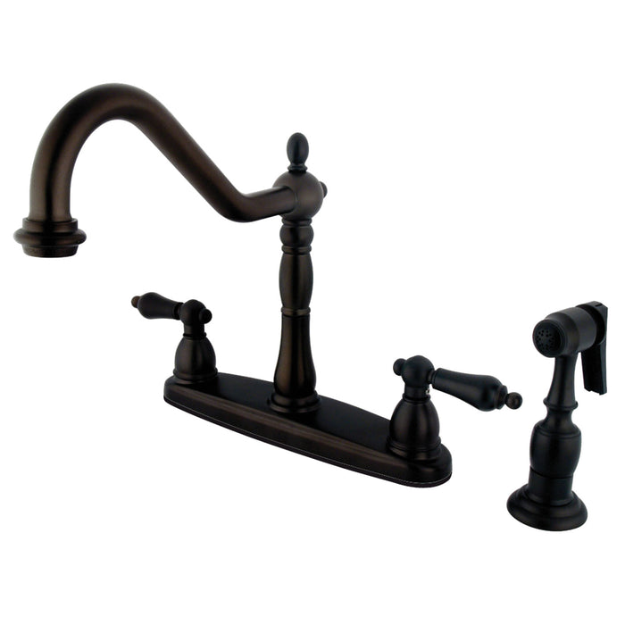 Heritage KB1755ALBS Two-Handle 4-Hole Deck Mount 8" Centerset Kitchen Faucet with Side Sprayer, Oil Rubbed Bronze