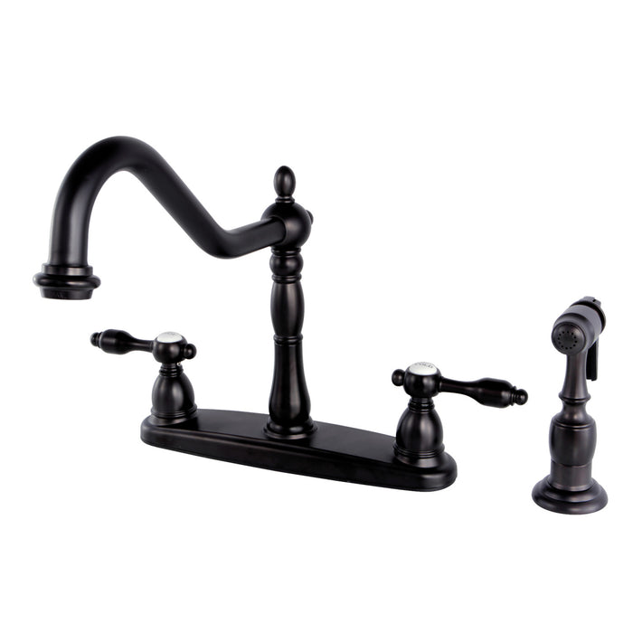 Tudor KB1755TALBS Two-Handle 4-Hole Deck Mount 8" Centerset Kitchen Faucet with Side Sprayer, Oil Rubbed Bronze