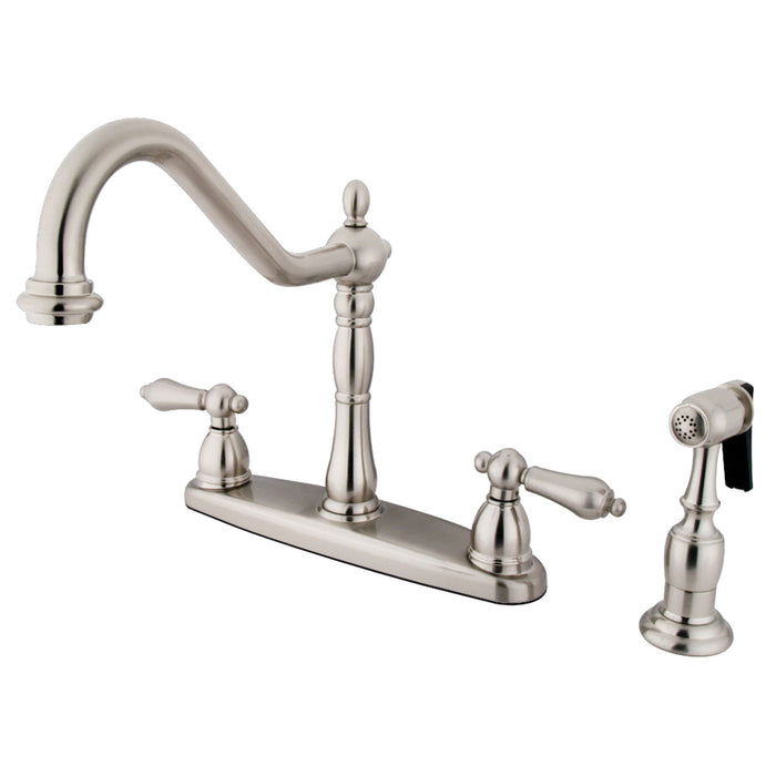 Heritage KB1758ALBS Two-Handle 4-Hole Deck Mount 8" Centerset Kitchen Faucet with Side Sprayer, Brushed Nickel