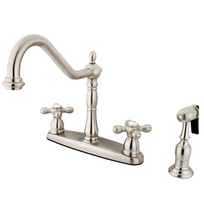Heritage KB1758AXBS Two-Handle 4-Hole Deck Mount 8" Centerset Kitchen Faucet with Side Sprayer, Brushed Nickel