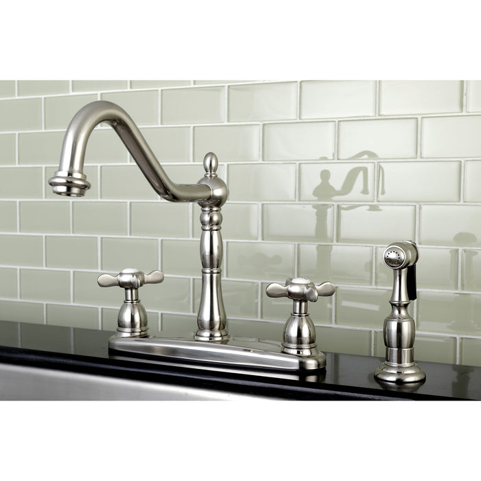 Essex KB1758BEXBS Two-Handle 4-Hole Deck Mount 8" Centerset Kitchen Faucet with Side Sprayer, Brushed Nickel