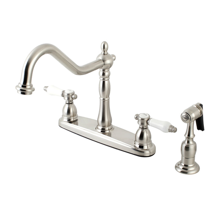 Bel-Air KB1758BPLBS Two-Handle 4-Hole Deck Mount 8" Centerset Kitchen Faucet with Side Sprayer, Brushed Nickel