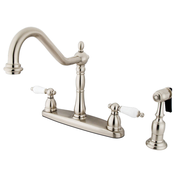 Heritage KB1758PLBS Two-Handle 4-Hole Deck Mount 8" Centerset Kitchen Faucet with Side Sprayer, Brushed Nickel