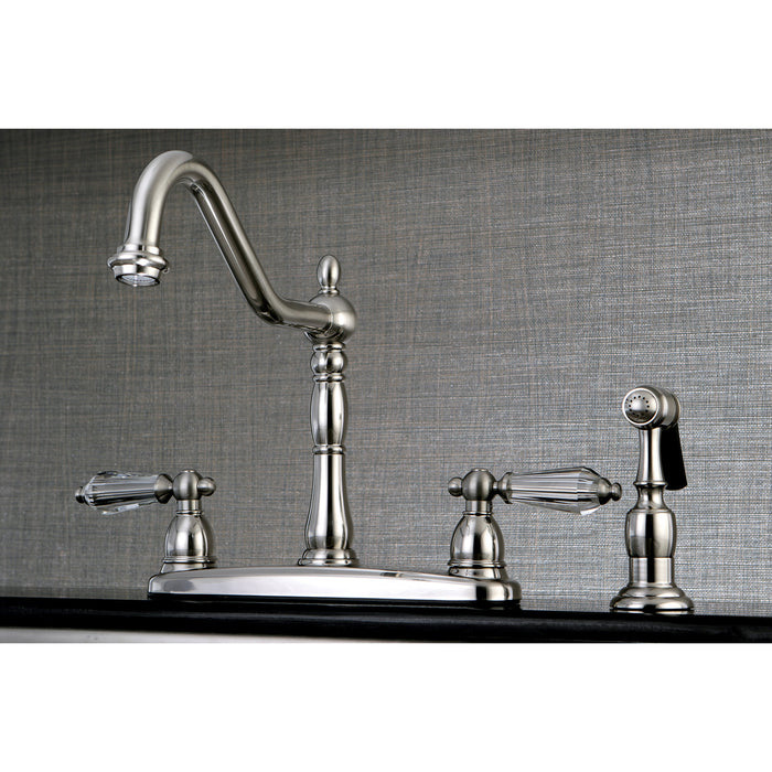 Wilshire KB1758WLLBS Two-Handle 4-Hole Deck Mount 8" Centerset Kitchen Faucet with Side Sprayer, Brushed Nickel