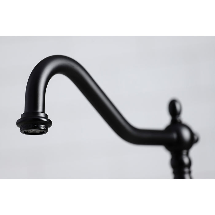 Heritage KB1790ALBS Two-Handle 4-Hole Deck Mount Widespread Kitchen Faucet with Brass Sprayer, Matte Black
