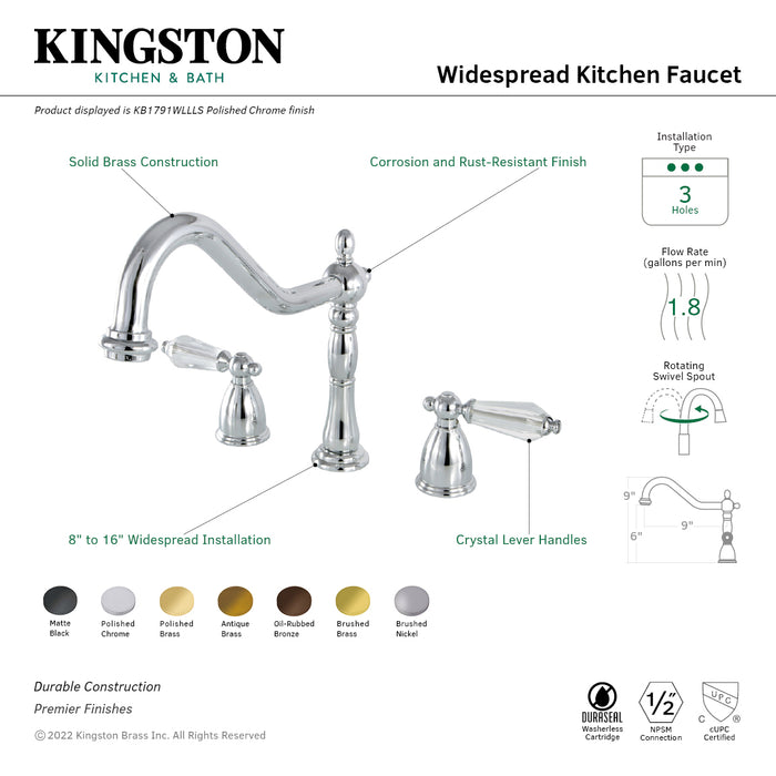 Wilshire KB1790WLLLS Two-Handle 3-Hole Deck Mount Widespread Kitchen Faucet, Matte Black