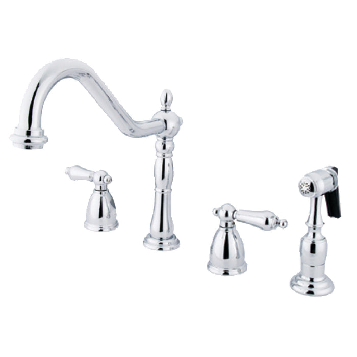 Heritage KB1791ALBS Two-Handle 4-Hole Deck Mount Widespread Kitchen Faucet with Brass Sprayer, Polished Chrome