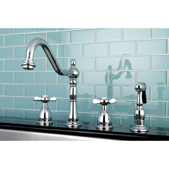 Essex KB1791BEXBS Two-Handle 4-Hole Deck Mount Widespread Kitchen Faucet with Brass Sprayer, Polished Chrome