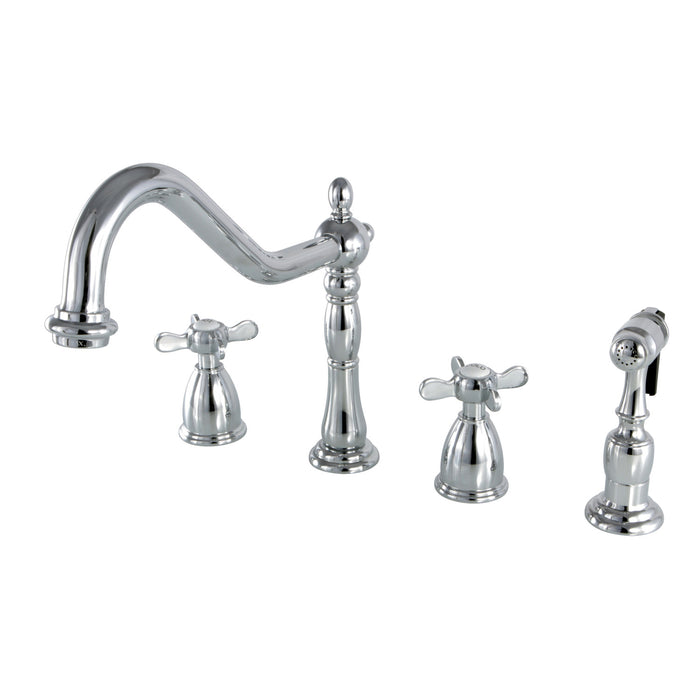 Essex KB1791BEXBS Two-Handle 4-Hole Deck Mount Widespread Kitchen Faucet with Brass Sprayer, Polished Chrome