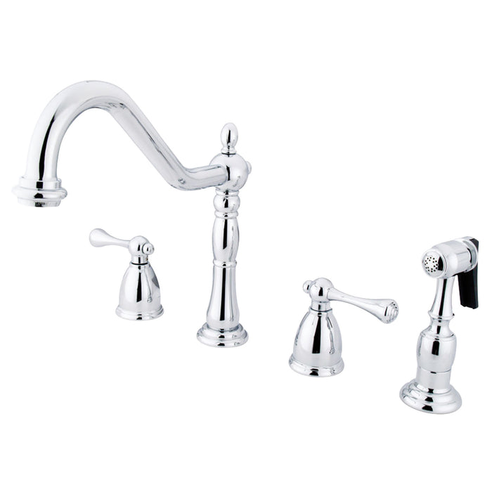 Heritage KB1791BLBS Two-Handle 4-Hole Deck Mount Widespread Kitchen Faucet with Brass Sprayer, Polished Chrome