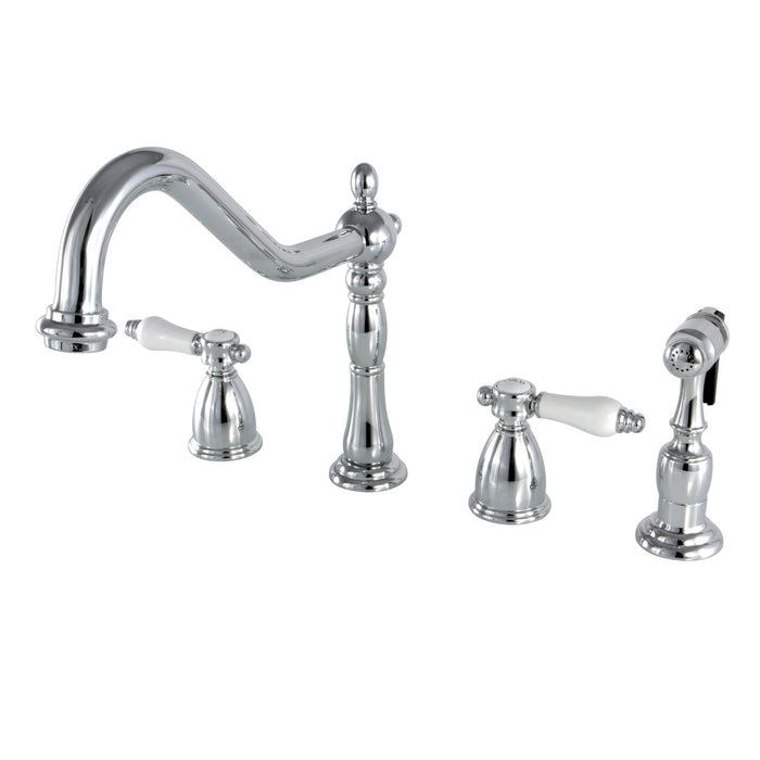 Bel-Air KB1791BPLBS Two-Handle 4-Hole Deck Mount Widespread Kitchen Faucet with Brass Sprayer, Polished Chrome