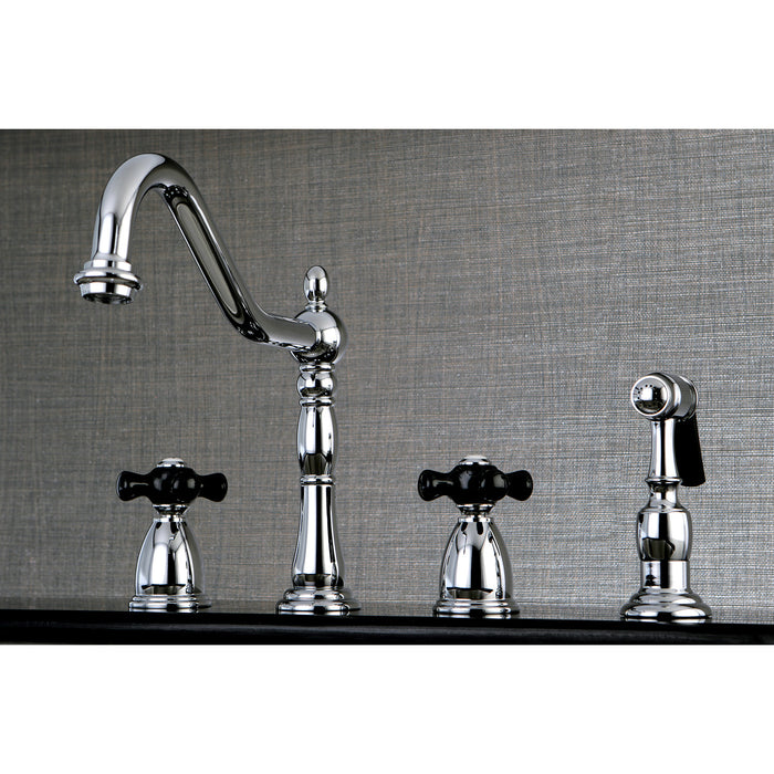Duchess KB1791PKXBS Two-Handle 4-Hole Deck Mount Widespread Kitchen Faucet with Brass Sprayer, Polished Chrome