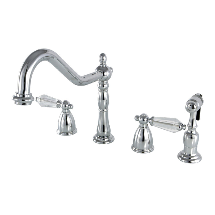 Wilshire KB1791WLLBS Two-Handle 4-Hole Deck Mount Widespread Kitchen Faucet with Brass Sprayer, Polished Chrome