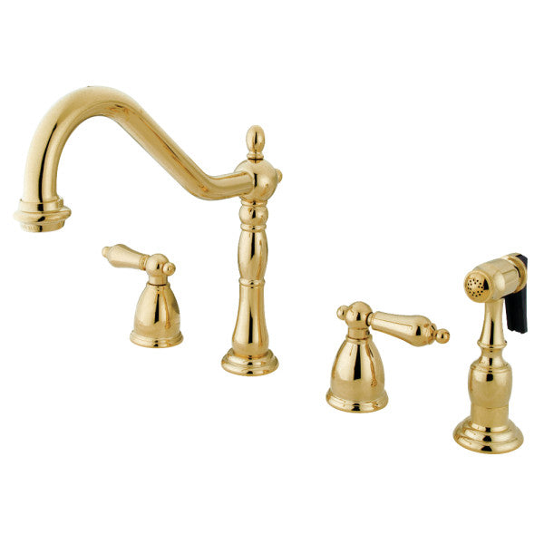 Heritage KB1792ALBS Two-Handle 4-Hole Deck Mount Widespread Kitchen Faucet with Brass Sprayer, Polished Brass