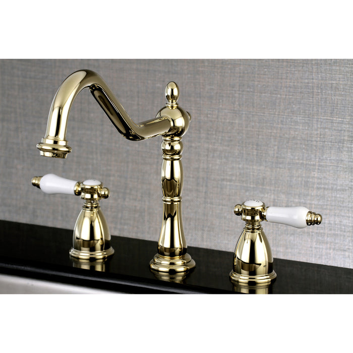 Bel-Air KB1792BPLLS Two-Handle 3-Hole Deck Mount Widespread Kitchen Faucet, Polished Brass
