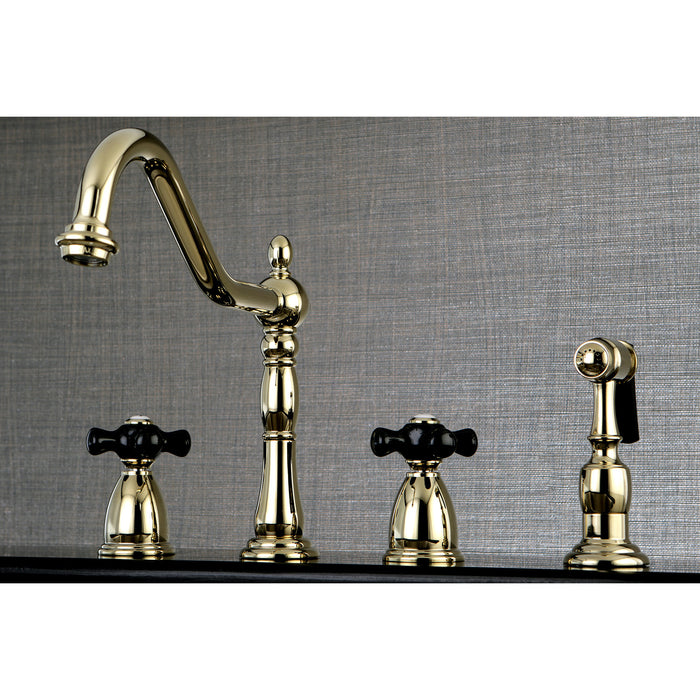 Duchess KB1792PKXBS Two-Handle 4-Hole Deck Mount Widespread Kitchen Faucet with Brass Sprayer, Polished Brass