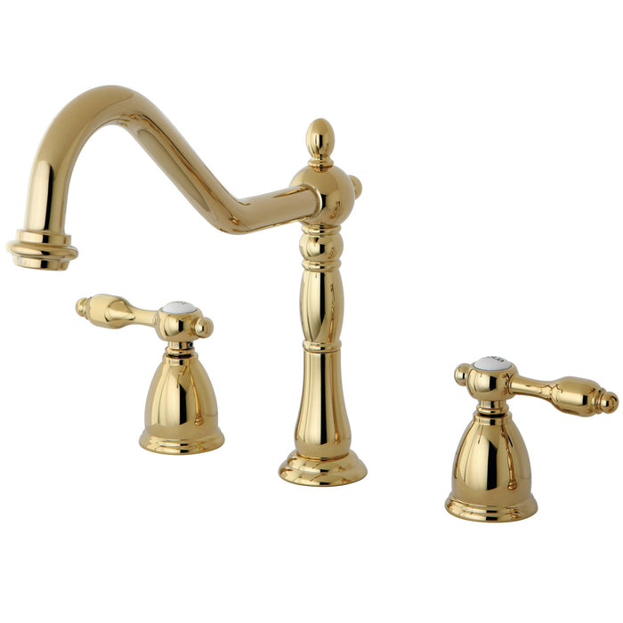 Tudor KB1792TALLS Two-Handle 3-Hole Deck Mount Widespread Kitchen Faucet, Polished Brass