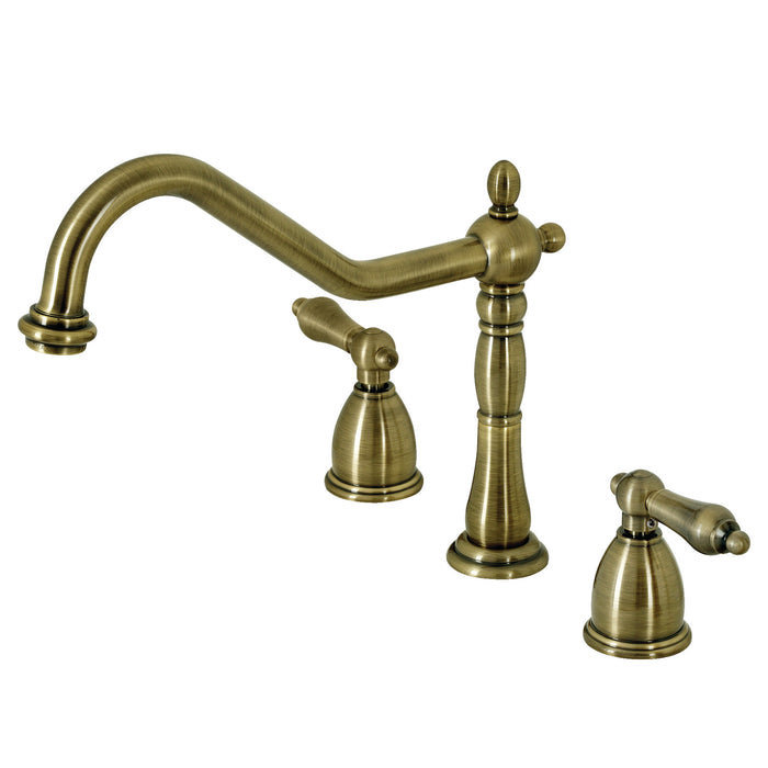 Heritage KB1793ALLS Two-Handle 3-Hole Deck Mount Widespread Kitchen Faucet, Antique Brass