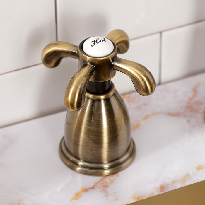 Kingston Heirloom KB1793TXBS - French Country Double-Handle 4-Hole Widespread Kitchen Faucet with Brass Sprayer, Antique Brass
