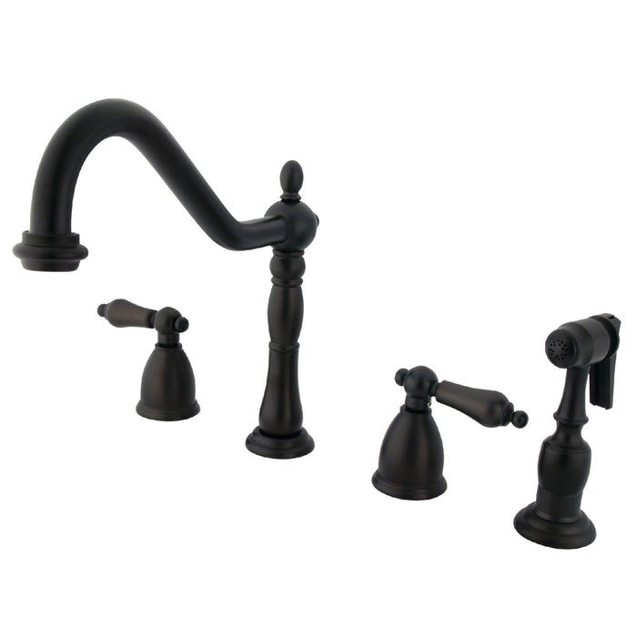 Heritage KB1795ALBS Two-Handle 4-Hole Deck Mount Widespread Kitchen Faucet with Brass Sprayer, Oil Rubbed Bronze