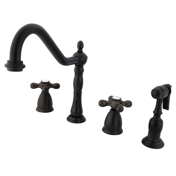 Heritage KB1795AXBS Two-Handle 4-Hole Deck Mount Widespread Kitchen Faucet with Brass Sprayer, Oil Rubbed Bronze