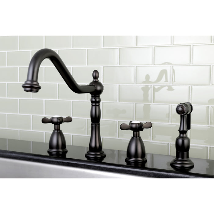 Essex KB1795BEXBS Two-Handle 4-Hole Deck Mount Widespread Kitchen Faucet with Brass Sprayer, Oil Rubbed Bronze