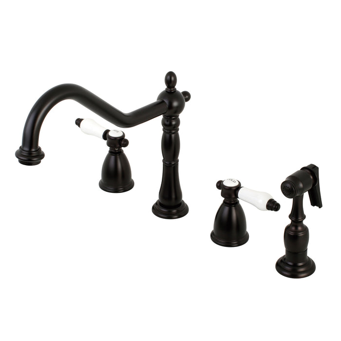 Bel-Air KB1795BPLBS Two-Handle 4-Hole Deck Mount Widespread Kitchen Faucet with Brass Sprayer, Oil Rubbed Bronze
