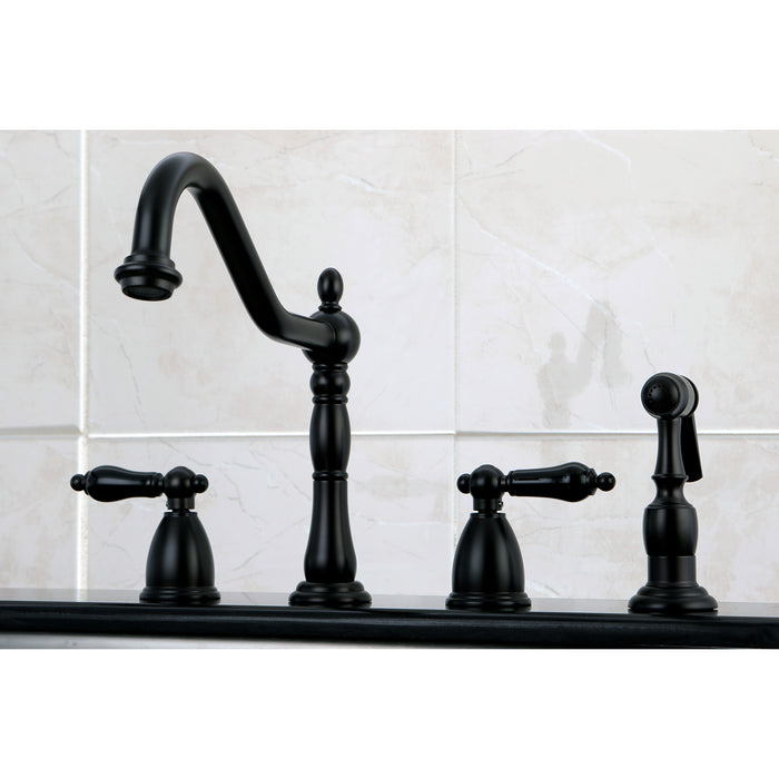 Duchess KB1795PKLBS Two-Handle 4-Hole Deck Mount Widespread Kitchen Faucet with Brass Sprayer, Oil Rubbed Bronze