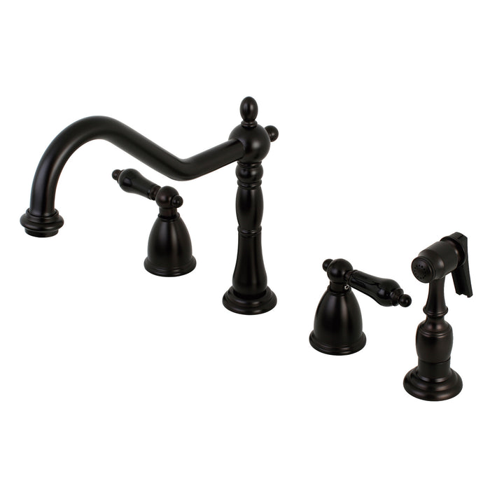 Duchess KB1795PKLBS Two-Handle 4-Hole Deck Mount Widespread Kitchen Faucet with Brass Sprayer, Oil Rubbed Bronze