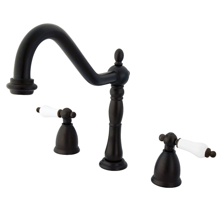 Heritage KB1795PLLS Two-Handle 3-Hole Deck Mount Widespread Kitchen Faucet, Oil Rubbed Bronze