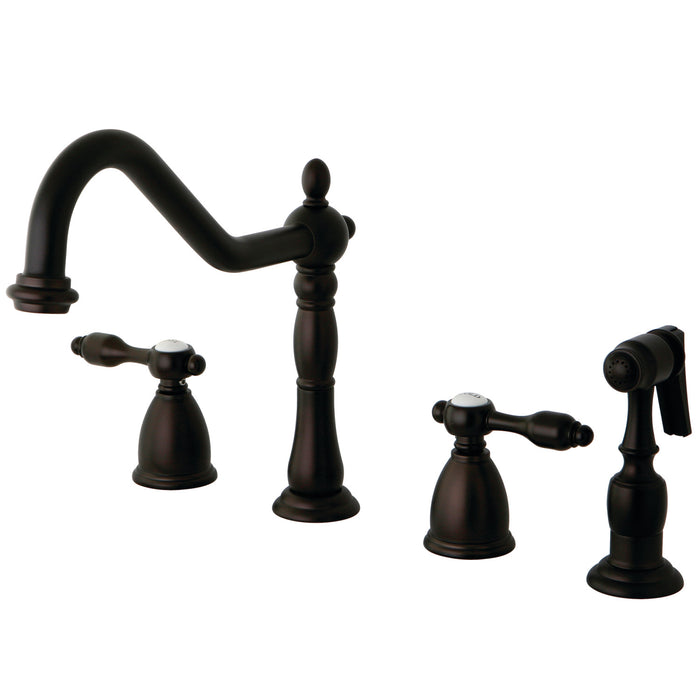 Tudor KB1795TALBS Two-Handle 4-Hole Deck Mount Widespread Kitchen Faucet with Brass Sprayer, Oil Rubbed Bronze