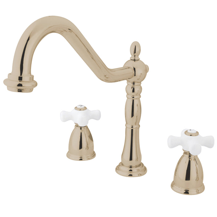 Heritage KB1796PXLS Two-Handle 3-Hole Deck Mount Widespread Kitchen Faucet, Polished Nickel
