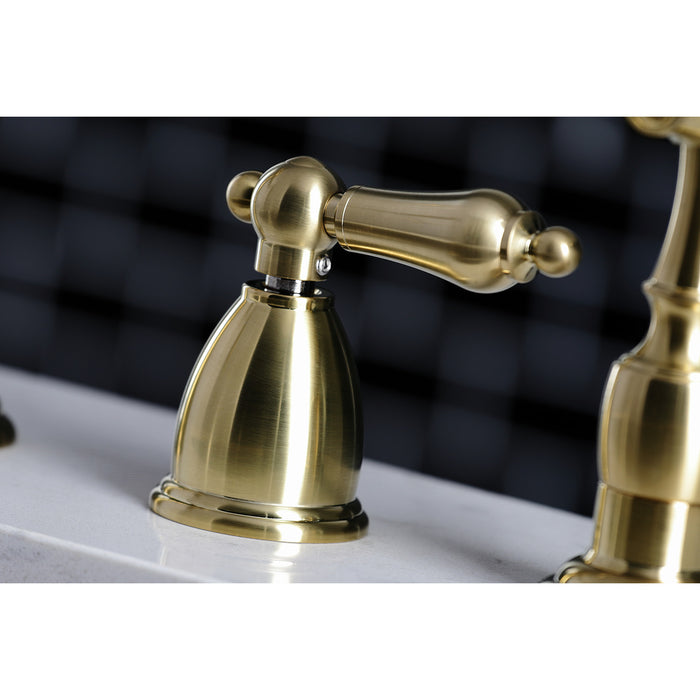 Heritage KB1797ALBS Two-Handle 4-Hole Deck Mount Widespread Kitchen Faucet with Brass Sprayer, Brushed Brass