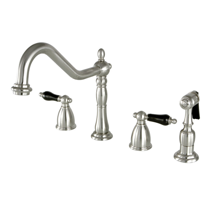 Duchess KB1798PKLBS Two-Handle 4-Hole Deck Mount Widespread Kitchen Faucet with Brass Sprayer, Brushed Nickel