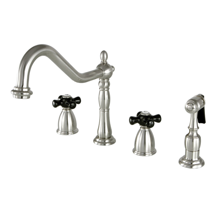 Duchess KB1798PKXBS Two-Handle 4-Hole Deck Mount Widespread Kitchen Faucet with Brass Sprayer, Brushed Nickel