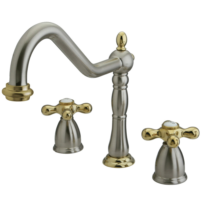 Heritage KB1799AXLS Two-Handle 3-Hole Deck Mount Widespread Kitchen Faucet, Brushed Nickel/Polished Brass