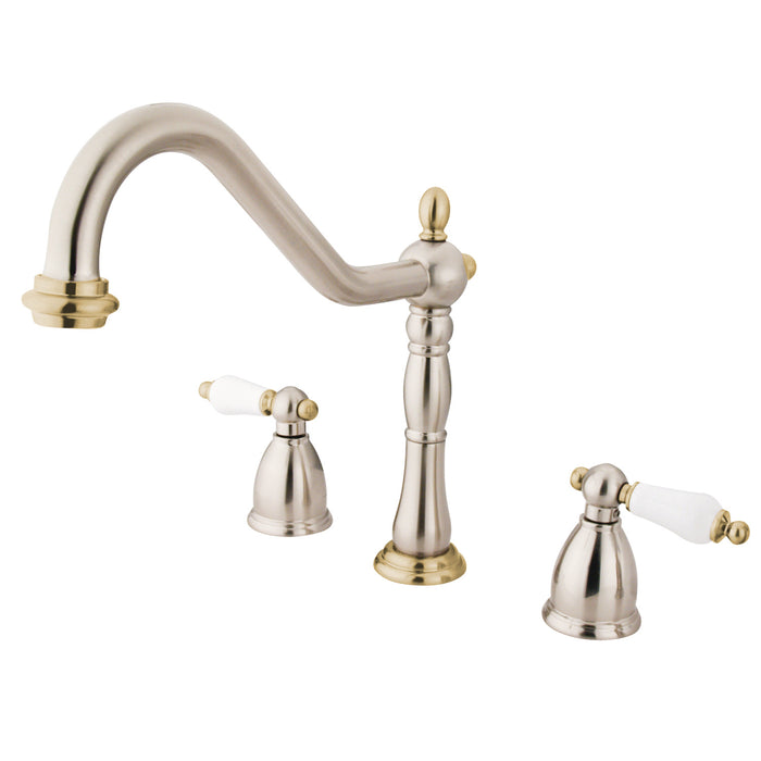 Heritage KB1799PLLS Two-Handle 3-Hole Deck Mount Widespread Kitchen Faucet, Brushed Nickel/Polished Brass