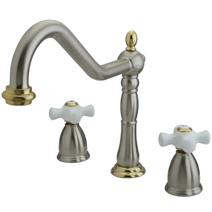 Heritage KB1799PXLS Two-Handle 3-Hole Deck Mount Widespread Kitchen Faucet, Brushed Nickel/Polished Brass