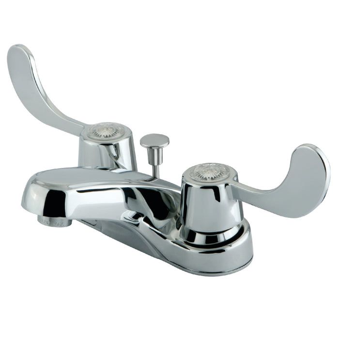 Vista KB181 Two-Handle 3-Hole Deck Mount 4" Centerset Bathroom Faucet with Plastic Pop-Up, Polished Chrome