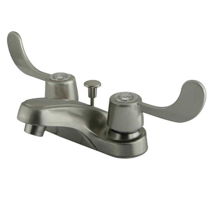 Vista KB188 Two-Handle 3-Hole Deck Mount 4" Centerset Bathroom Faucet with Plastic Pop-Up, Brushed Nickel