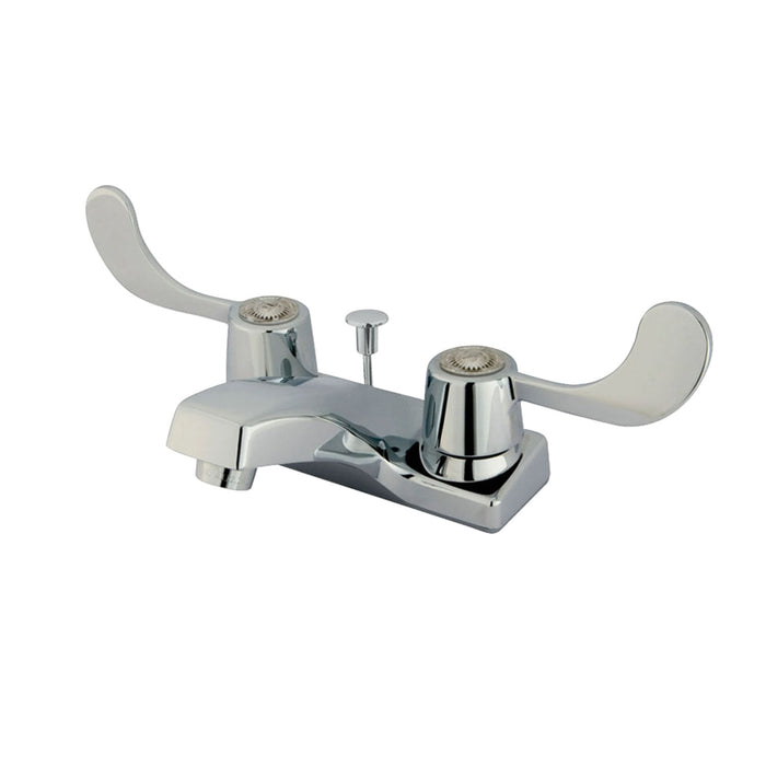 Americana KB191 Two-Handle 3-Hole Deck Mount 4" Centerset Bathroom Faucet with Plastic Pop-Up, Polished Chrome