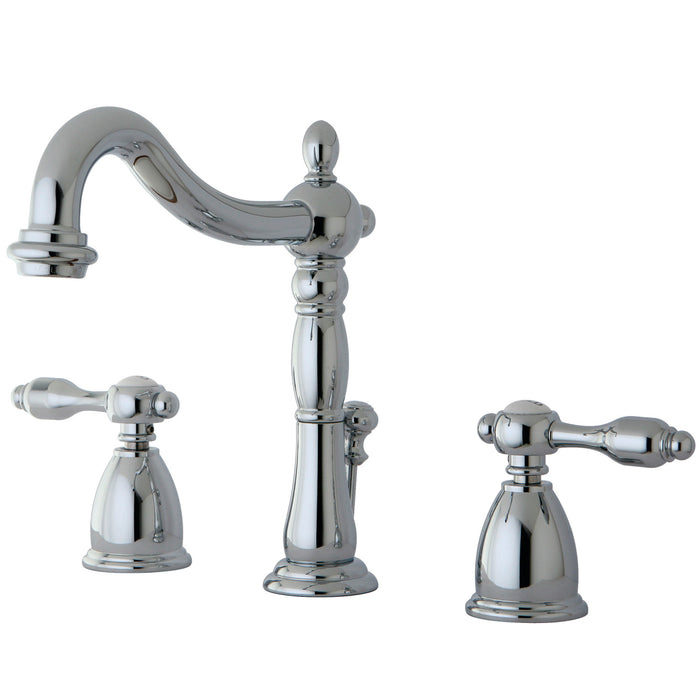 Tudor KB1971TAL Two-Handle 3-Hole Deck Mount Widespread Bathroom Faucet with Plastic Pop-Up, Polished Chrome