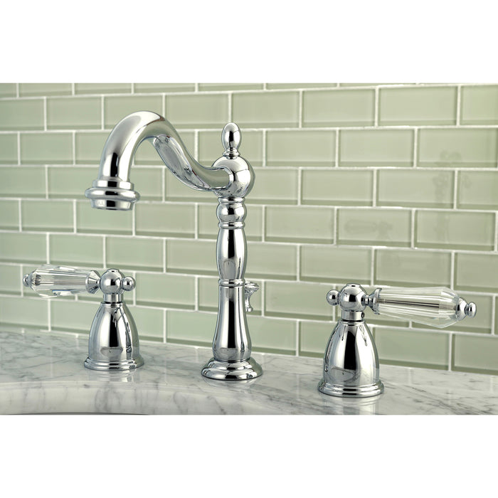 Wilshire KB1971WLL Two-Handle 3-Hole Deck Mount Widespread Bathroom Faucet with Plastic Pop-Up, Polished Chrome