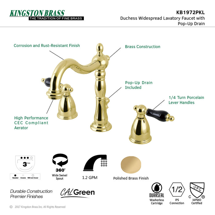 Duchess KB1972PKL Two-Handle 3-Hole Deck Mount Widespread Bathroom Faucet with Brass Pop-Up, Polished Brass