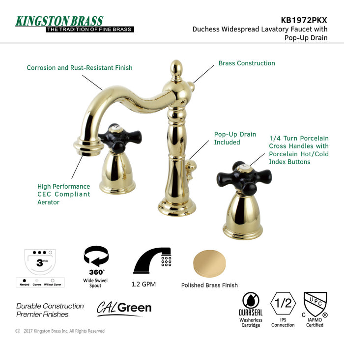 Duchess KB1972PKX Two-Handle 3-Hole Deck Mount Widespread Bathroom Faucet with Brass Pop-Up, Polished Brass