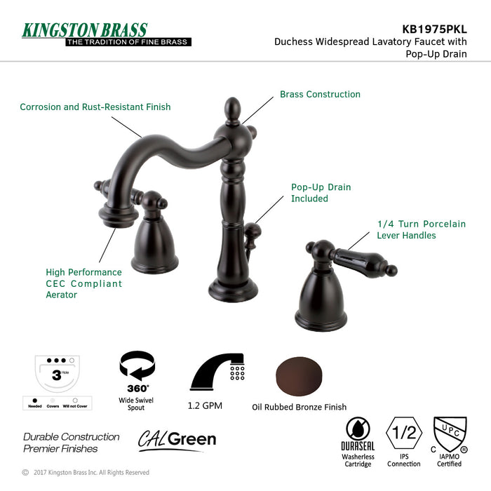 Duchess KB1975PKL Two-Handle 3-Hole Deck Mount Widespread Bathroom Faucet with Plastic Pop-Up, Oil Rubbed Bronze